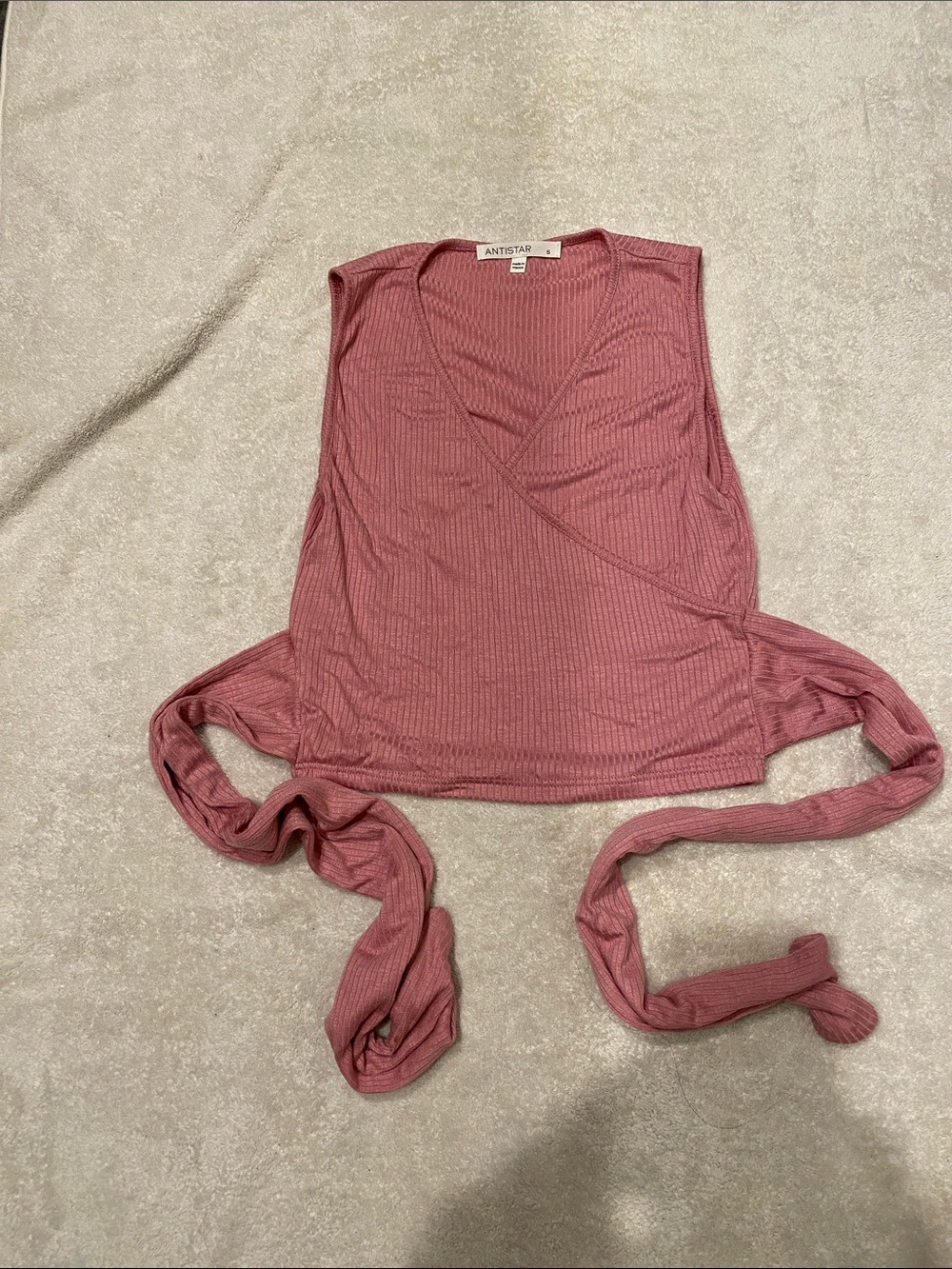 Antistar Mauve Ribbed Wrap Crop Top with Tie Details
